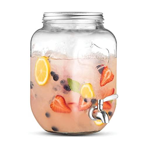 2 Gallon Glass Beverage Dispenser with 18/8 Stainless Steel Spigot - 100%Leak Proof - Wide Mouth Easy Filling - Drink Dispenser Beverage For Outdoor, Parties and Daily Use