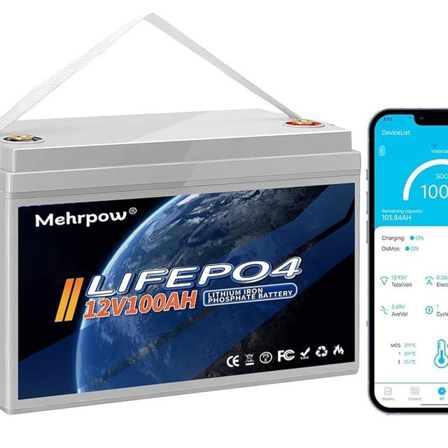 Mehrpow 12V 100Ah Bluetooth LiFePO4 Battery, 100Ah Lithium Battery with 100A BMS, 12V Lithium Batteries 15000+ Cycles at 100% DOD, Perfect for RV, Camping, Solar Panel System, Marine, Trolling Motor
