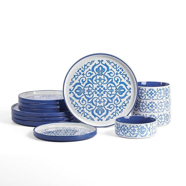 Stone Lain Tropea 12-Piece Dinnerware Set Stoneware, Blue