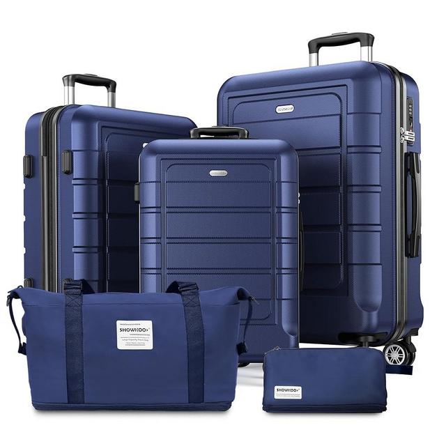 SHOWKOO Luggage Sets Expandable PC+ABS Durable Suitcase Double Wheels TSA Lock 5pcs Blue