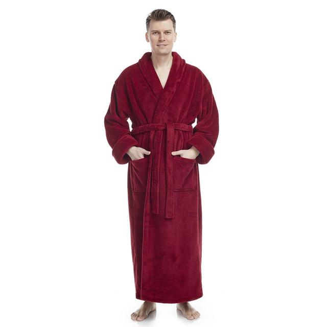 Men's Shawl Collar Full Ankle Length Fleece Bathrobe, S/M