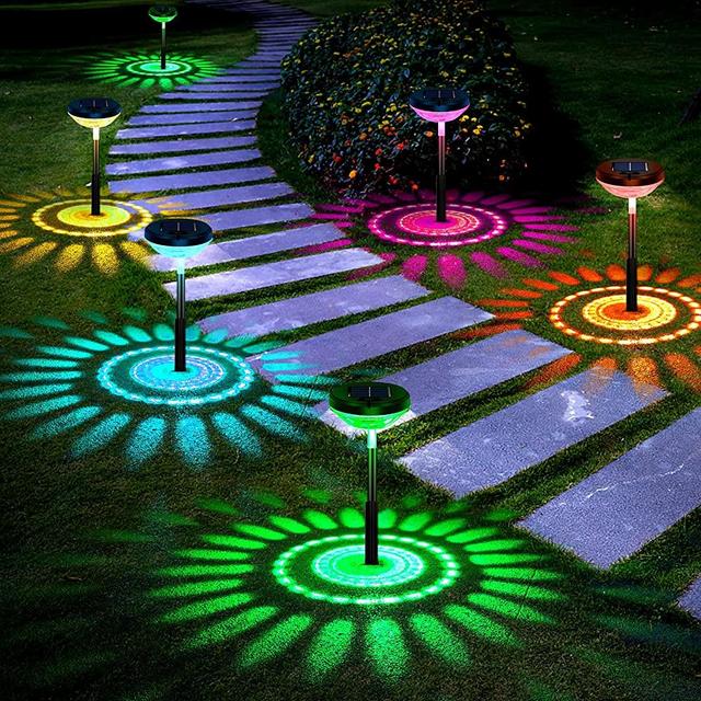 Bright Solar Pathway Lights 6Pack,Color Changing+Warm White LED Solar Lights Outdoor,IP67 Waterproof Solar Powered Garden Lights,Decorate and Illuminate Landscape Yard Path Walkway Lawn Backyard Fence