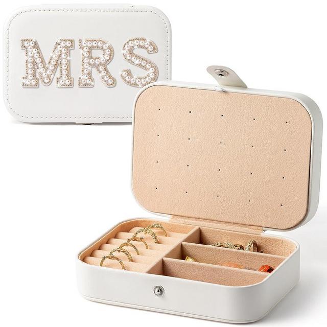 Belanttega MRS Travel Jewelry Case for Bride Jewelry Box Small Jewelry Organizer, Essentials Travel Accessories for Women Wedding Gift, Birthday Gifts for Women Mom Grandma, Gold