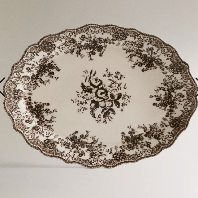 FLORAL EARTHENWARE SERVING DISH