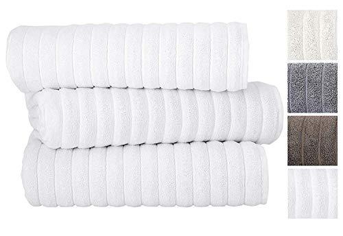 Classic Turkish Towels Luxury Ribbed Bath Sheets - Soft Thick Jacquard Woven 3 Piece Bath Set Made with 100% Turkish Cotton (40X65 Bath Sheets, White)