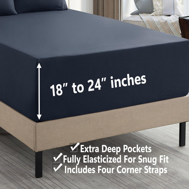 18"-24" Extra Deep Pocket, 4-Piece Bed Sheets Set - King, Navy