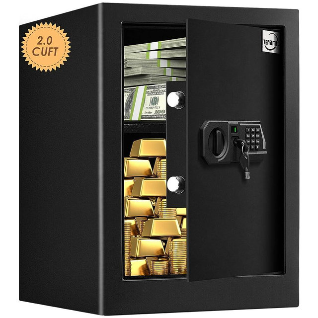 Tenamic Fireproof Safe Box 2.0 Cuft Electronic Digital Security Box, Keypad Large Lock Box Cabinet Safes with Internal Light, Solid Alloy Steel Office Hotel Home Safe with 2 Passwords, Black