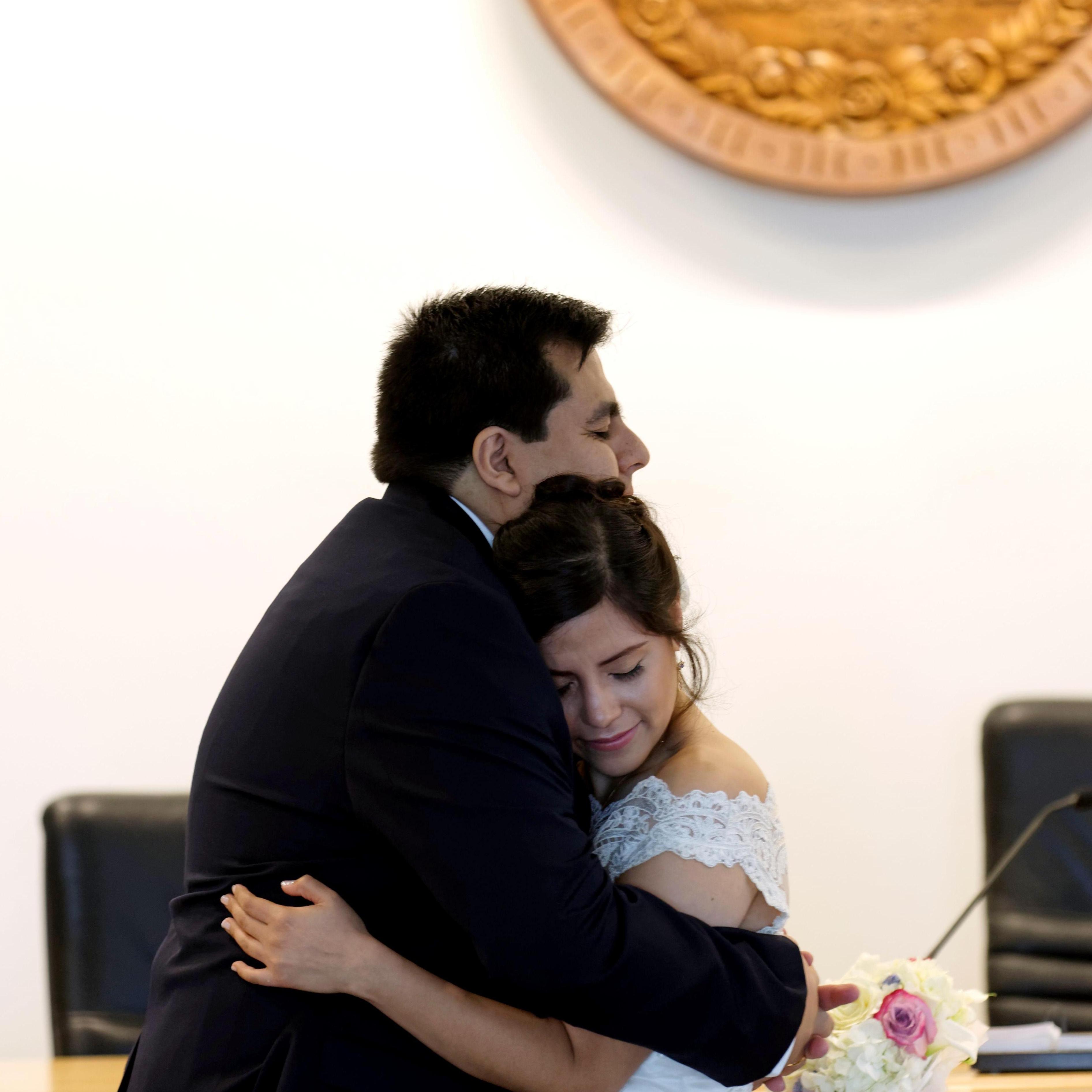 After we said "I do" at our civil ceremony in 2015.