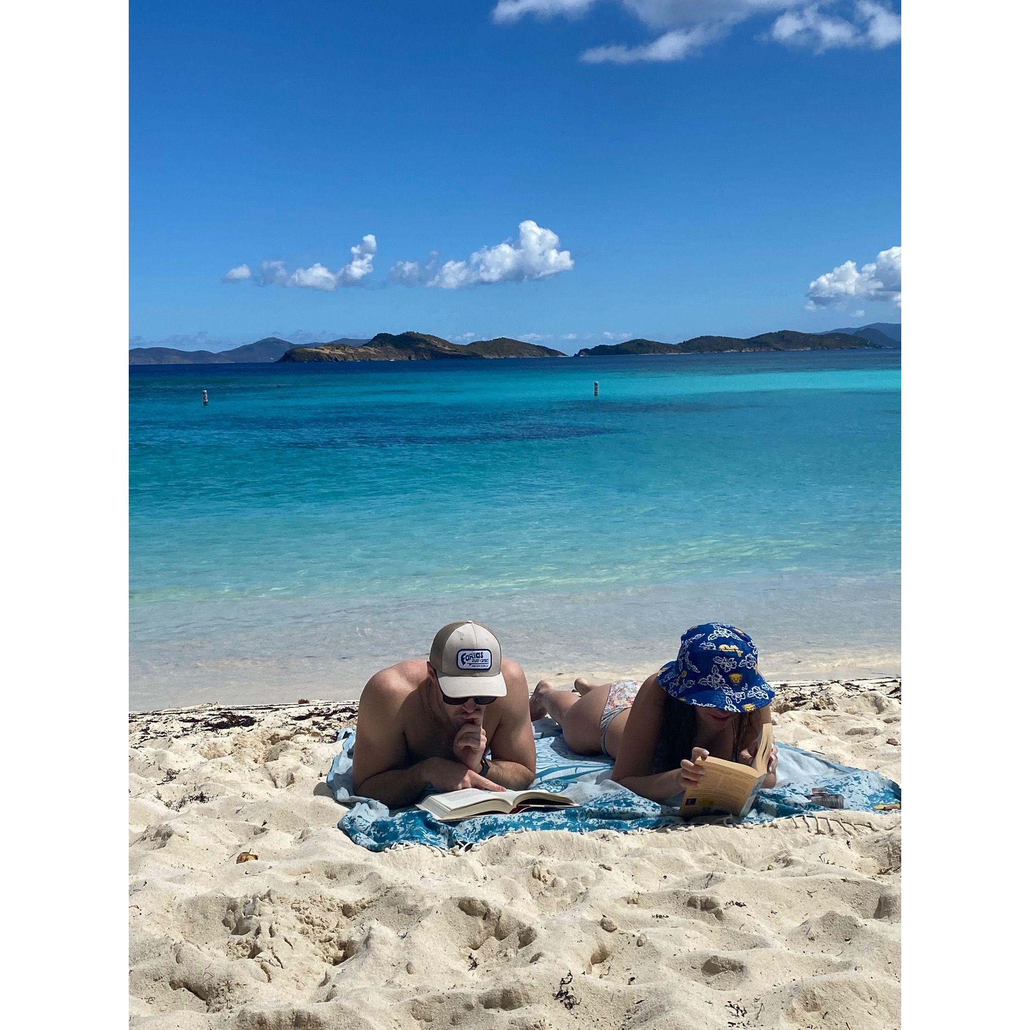 Reading on beach in St. Thomas