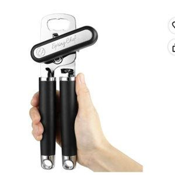 Color Black- Spring Chef Stainless Steel Can Opener - Manual with Soft Grip Handles, Easy Turn, Heavy Duty Hand Can Openers for Seniors with Smooth Edge - Magnetic Lid Remover - Black
