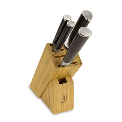Shun Cutlery Classic 5-Piece Starter Block Set; 3.5-inch Paring Knife, 6-inch Utility Knife, 8- inch Chef’s Knife, Combination Honing Steel, 6-Slot Slimline Block; Handle Any Kitchen Task