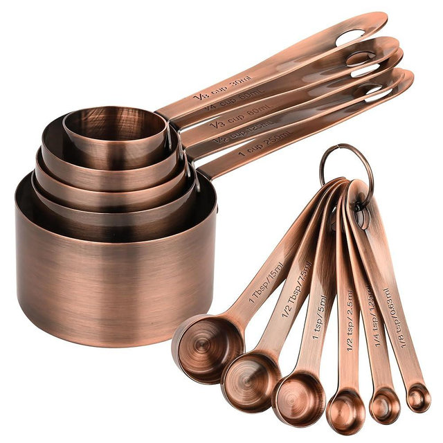 Viwehots Measuring Cups and Spoons Set 11, Copper Measuring Cups and Spoons Set for Kitchen & Baking, Stainless Steel 5 Measuring Cups&6 Measuring Spoons Set for Drying&Liquid, Us&Metric Measuing Tool