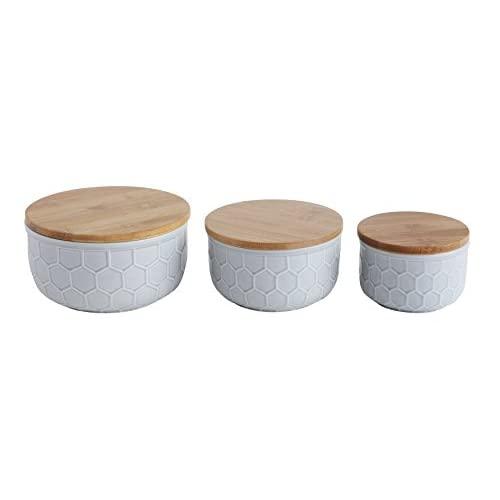 Bloomingville Matte Grey Bowls with Bamboo Lid (Set of 3)