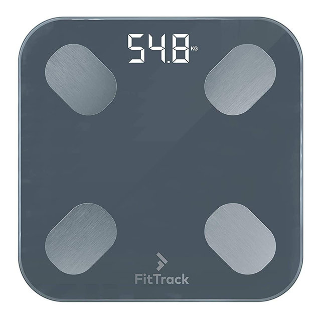 FitTrack Dara Smart BMI Digital Scale - Measure Weight and Body Fat - Most Accurate Bluetooth Glass Bathroom Scale (Black)