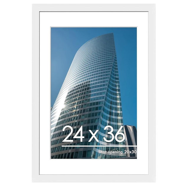 PEALSN 24x36 Poster Frame, Display Pictures 20 x 30 with Mat or 24 x 36 Without Mat, Poster Frames 24 x 36 inches for Wall Mounting Display, White.