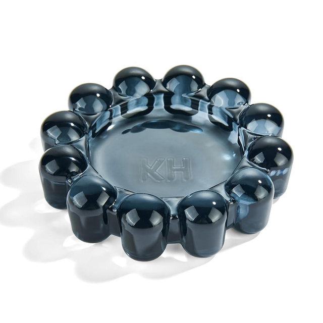 khtumeware Black Bubble Glass Candle Dish – Modern Clear Glass Candle Holder for Tealights & Diffusers, Decorative Tray for Home & Tabletop Decor（2 Pack）