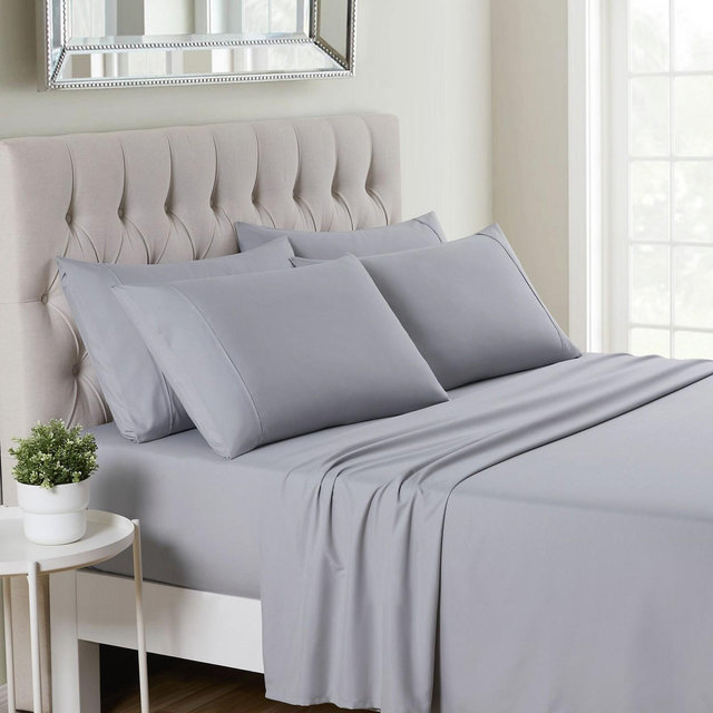 6 Piece Sheet Set, Deluxe Ultra Soft 1500 Series, Double Brushed Microfiber by Sweet Home Collection®- Queen, Silver