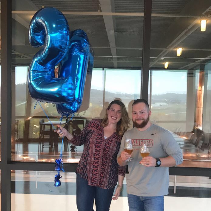 Jared's 21st at Ballast Point Brewery in 2017. Little did we know that two years later, we'd be getting engaged there!