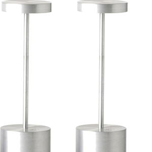 SAKRINGT 2 Pack Outdoor Table Lamp,LED Table Light,Cordless Table Lamp Rechargeable,5000mAh Battery Powered Dimming Desk Lamp for Restaurant/Patio/Outdoor(Silver)