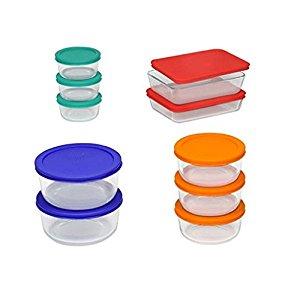 Pyrex Storage Set, Clear, Red, Orange, Blue, Green(20 Pieces)
