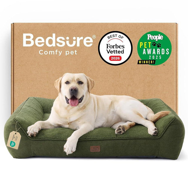 Bedsure SupportMax™ XL Pro Orthopedic Dog Beds Large Sized Dog - Extra Thick Supportive Dogs Couch with Waterproof Washable Cover, Extra Large Comfort Pet Sofa with Soft Sherpa & Nonskid Bottom, Green
