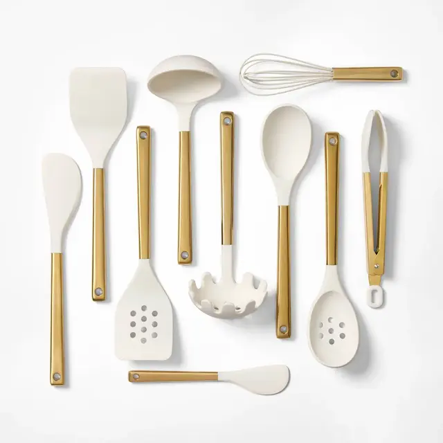 10pc Silicone/Stainless Steel Kitchen Utensil Set Champagne - Figmint™