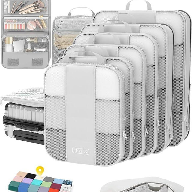 10 Set Compression Packing Cubes for Travel Essentials,Compressible Expandable Packing Cubes for Suitcase,OlarHike Luggage Organizer Bags for Travel,Handy Helper for Organizing Clothes(White)