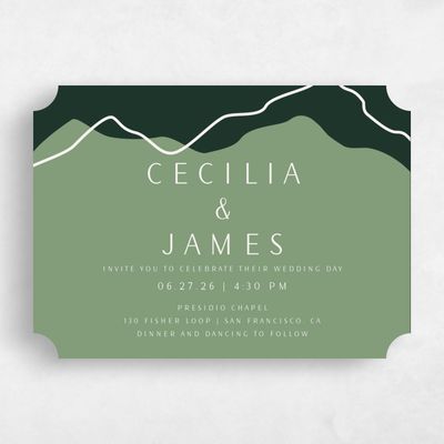 Green Ticket Wedding Invitation - Cedarcrest Landscape