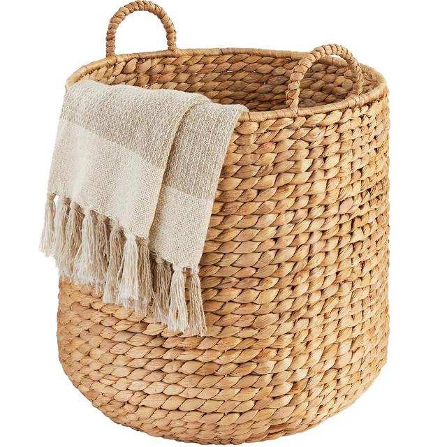 Best Choice Products Round Storage Basket w/Handles, Handwoven Water Hyacinth, Plant Holder, Storage Organizer Tote Bin for Bedroom, Living Room, Bathroom - Natural