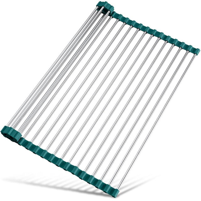 Tomorotec Stainless Steel Roll Up Dish Drying Rack, Foldable Over The Sink Rolling Drainer Rack, Multipurpose Kitchen Gadget Draining Caddy Organizer, Space Saving Sink Accessory Storage Shelf Holder