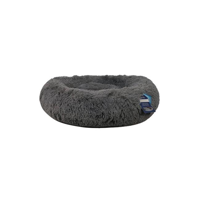 Calming Vegan Fur Round Pet Bed in Charcoal
