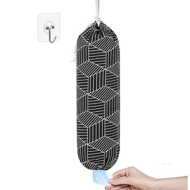 Plastic Bag Holder, Wall Mount Plastic Bag Organizer, Shopping Bags Carrier, Washable Large Grocery Bag Storage Dispenser ​for Home Kitchen Travelling, Free Adjustment with Drawstring (black)