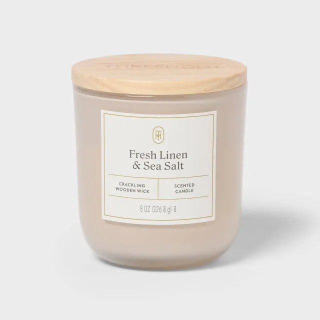 Wooden Wick Fresh Linen and Sea Salt Jar Candle Gray 8oz - Threshold™