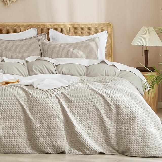 PHF Waffle Weave Duvet Cover Set California King, No Snagging Ultra Soft Luxury Textured Breathable Comforter Cover for All Season 3pcs, Durable Bedding Duvet Set with 2 Pillow Shams, 104"x98", Linen