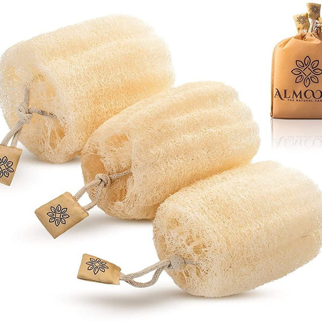 Premium Natural Eco-Friendly Egyptian Shower Loofah Sponge, Large Exfoliating Shower Loofa Body Scrubbers Buff Away Dead Skin for Smoother, More Radiant Appearance (3 lufa Pack)
