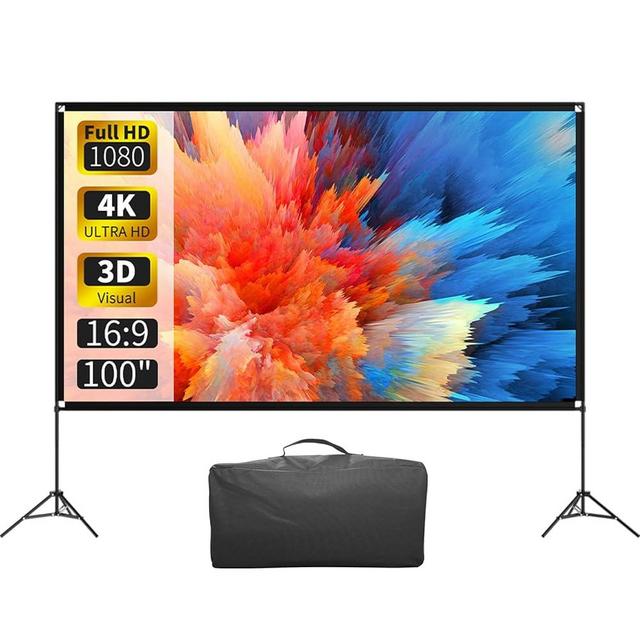 VISULAPEX Projector Screen with Stand 100 Inch, 16:9 4K HD Portable Projector Screen Indoor Outdoor, Foldable Wrinkle-Free Movie Screen 160° Front Rear Projection Screen with Carry Bag for Home Movie