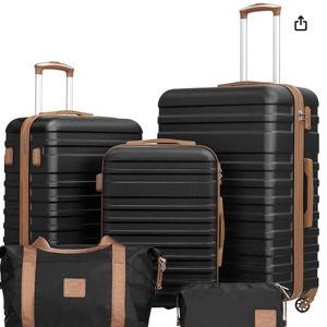 Coolife Suitcase Set 5 Piece Luggage Set Carry On Hardside Luggage with TSA Lock Spinner Wheels (Black, 5 piece set)