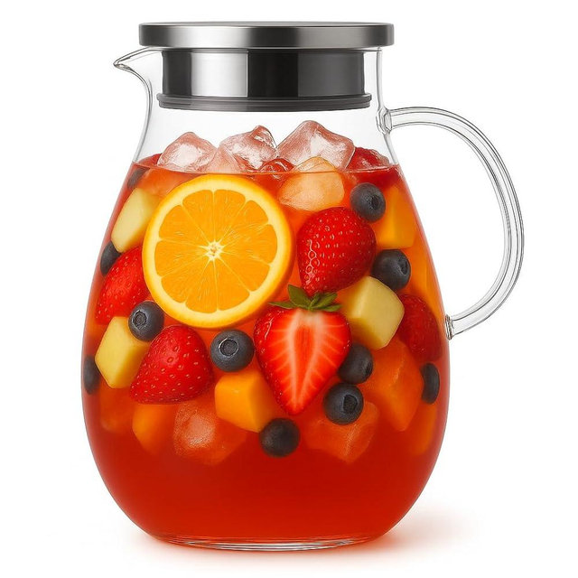 85oz Glass Pitcher with Lid – 2.5L Borosilicate Carafe for Hot and Cold Drinks, Tea, Juice, and Infused Water