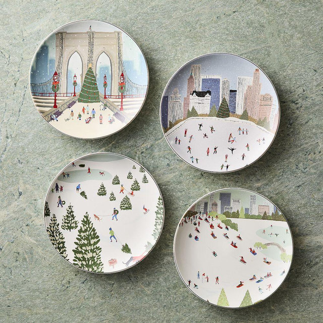 Nicole Cicak Winter Activities Ceramic Salad Plate, Set of 4