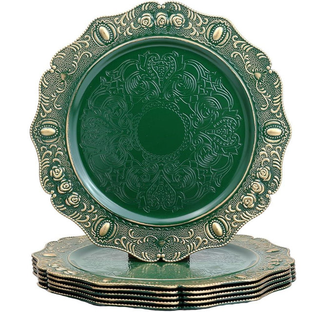 Spsyrine Green Charger plates, 13 Inch Set of 6 Chargers for dinner plates, Serve ware Plate for Wedding Bulk, Parties, Christmas, Holiday Table Setting, F8GR