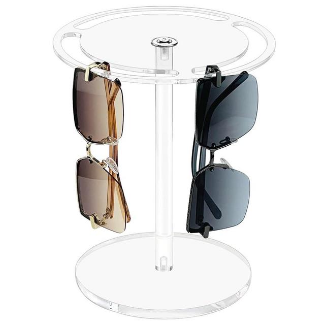 Bigfety Acrylic Sunglasses Holder Stand with 360 Rotating, Eyeglasses Display Rack Clear Glass Tabletop Organizer