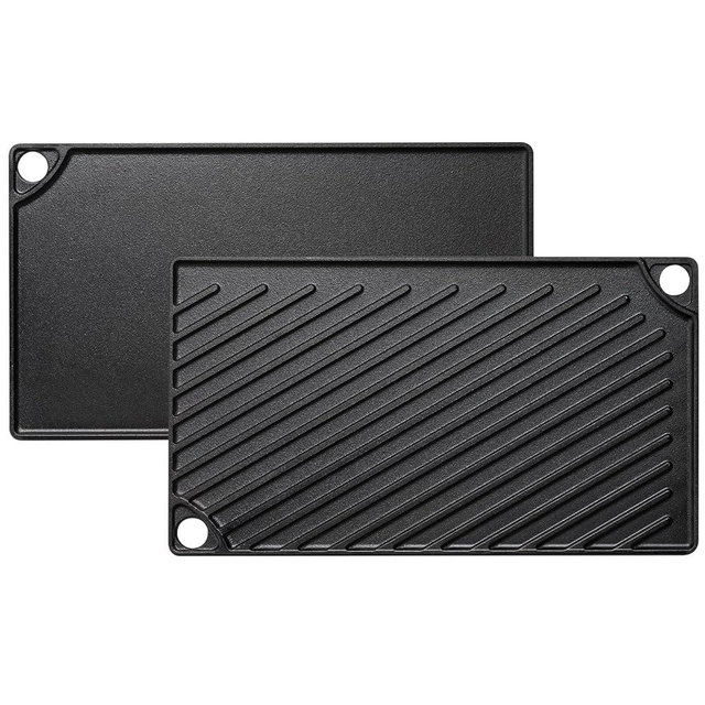 EWFEN Reversible Grill/Griddle, 16.7x9.5'' Pre-Seasoned Cast Iron Griddle Pan, Double Burner Cookware, Rectangular Non-Stick Stovetop Griddle with Handles, Flat Top Plate for Oven, Grill & Campfire