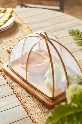 Mesh Food Cover with Wood Serving Tray, Rectangle