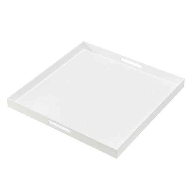 MUKEEN White Extra Large Acrylic Serving Tray with Handles Oversize 24x24 Inch -Spill Proof- Decorative Trays Countertop Organizer for Ottoman,Nightstand, Sidetable, Butler (White)