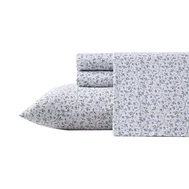 Laura Ashley Bramble Vine 100% Cotton 300 Thread Count Sateen- 4 Piece- Sheet Set Green- King