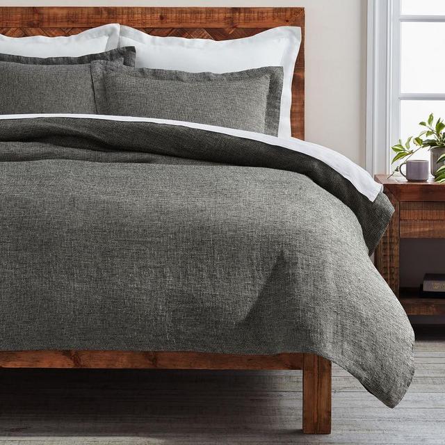 Ebony Belgian Flax Linen Waffle Duvet Cover, King/Cal. King