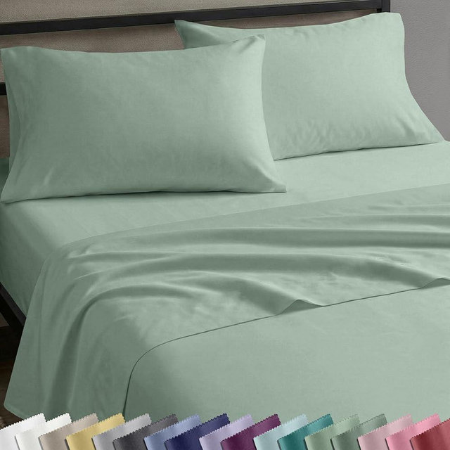 California Design Den Natural 100% Cotton Bed Sheets King Size Set - Soft Sateen Weave, Fully Elasticized Deep Pocket King Sheet Set, Breathable and Durable Bedding - Frosty Green
