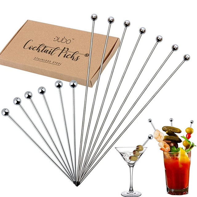 Cocktail Martini Picks and Stirrers Toothpicks – (12 Pack / 4 & 8 Inch) Reusable Cocktail Picks - Stainless Steel Metal Drink Skewers Sticks for Martini Olives Appetizers Bloody Mary Fruits