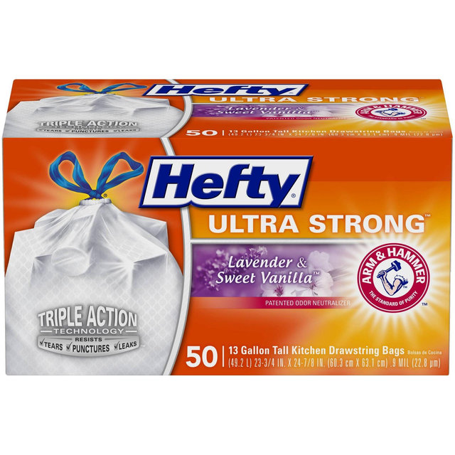 Hefty Ultra Strong Lavender & Sweet Vanilla Tall Kitchen Drawstring Trash Bags - 13 Gallon - 50ct