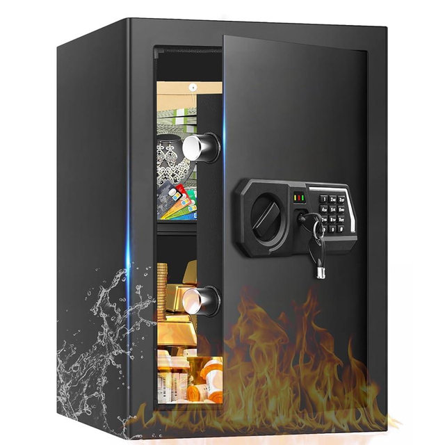 3.4 Cub Large Safes for Home Use, Digital Home Safe Box Fireproof Waterproof with Programmable Keypad, Spare Keys and Removable Shelf, Anti-Theft Fire Proof Document Box Money Safe for Valuables